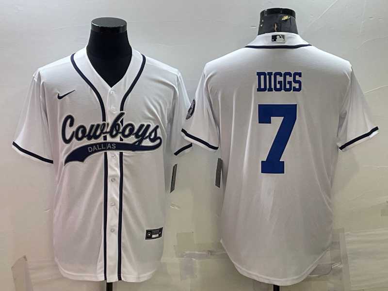 Men%27s Dallas Cowboys #7 Trevon Diggs White With Patch Cool Base Stitched Baseball Jersey